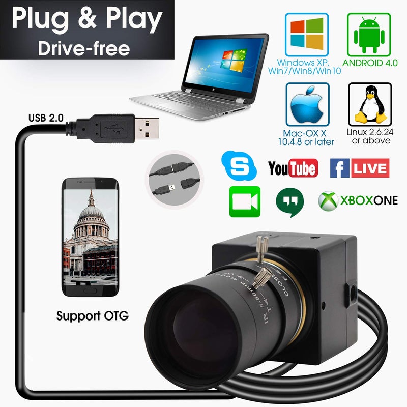 SVPRO 2MP USB Web Camera - 5-50mm 10X Optical Zoom Lens, CS Mount, 1080P HD CMOS, 100fps/60fps, UVC Mini Cam OTG, Drive Free PC Webcam - Image 5